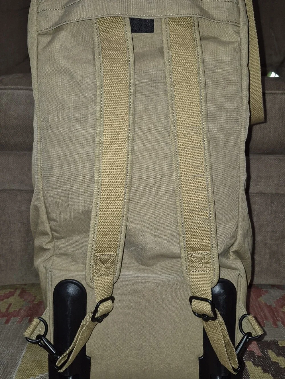 🔥RARE! Kipling Rolling Duffel Backpack Khaki Crinkled Nylon Travel Bag Large